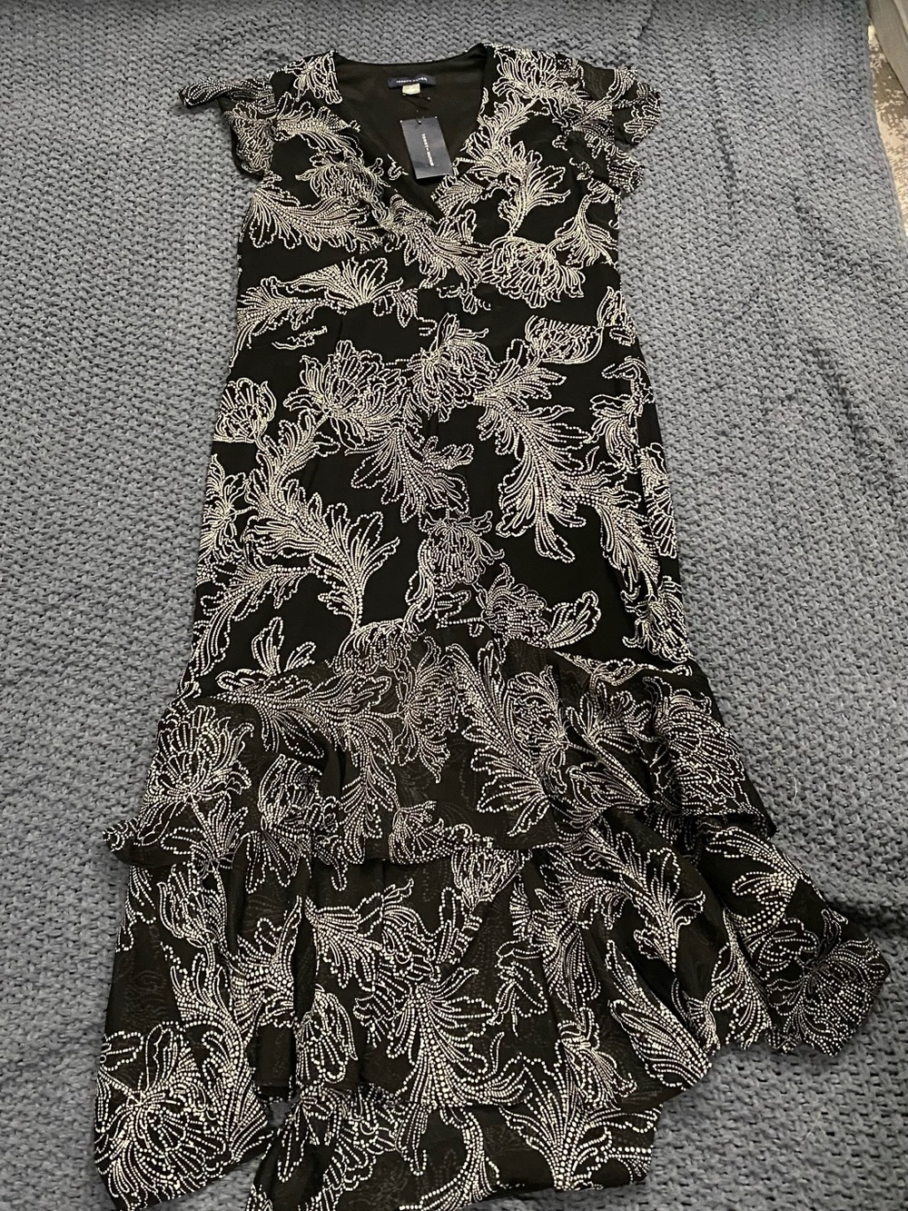 Tommy Hilfiger Black & White Floral-Print Ruffle Midi Dress